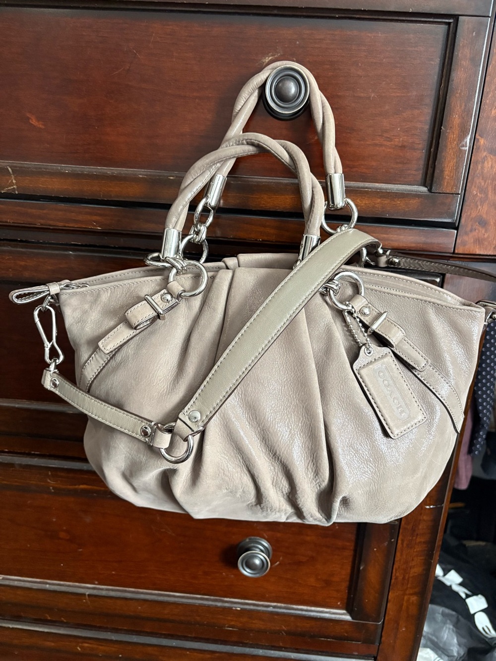 Coach Taupe Pleated Leather Sophia Satchel
